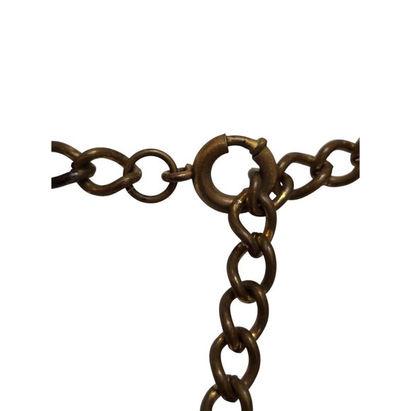 Vintage Textured Brass Curb Link Chain Necklace with Fancy Art Deco Style Clasp - Picture 4 of 5